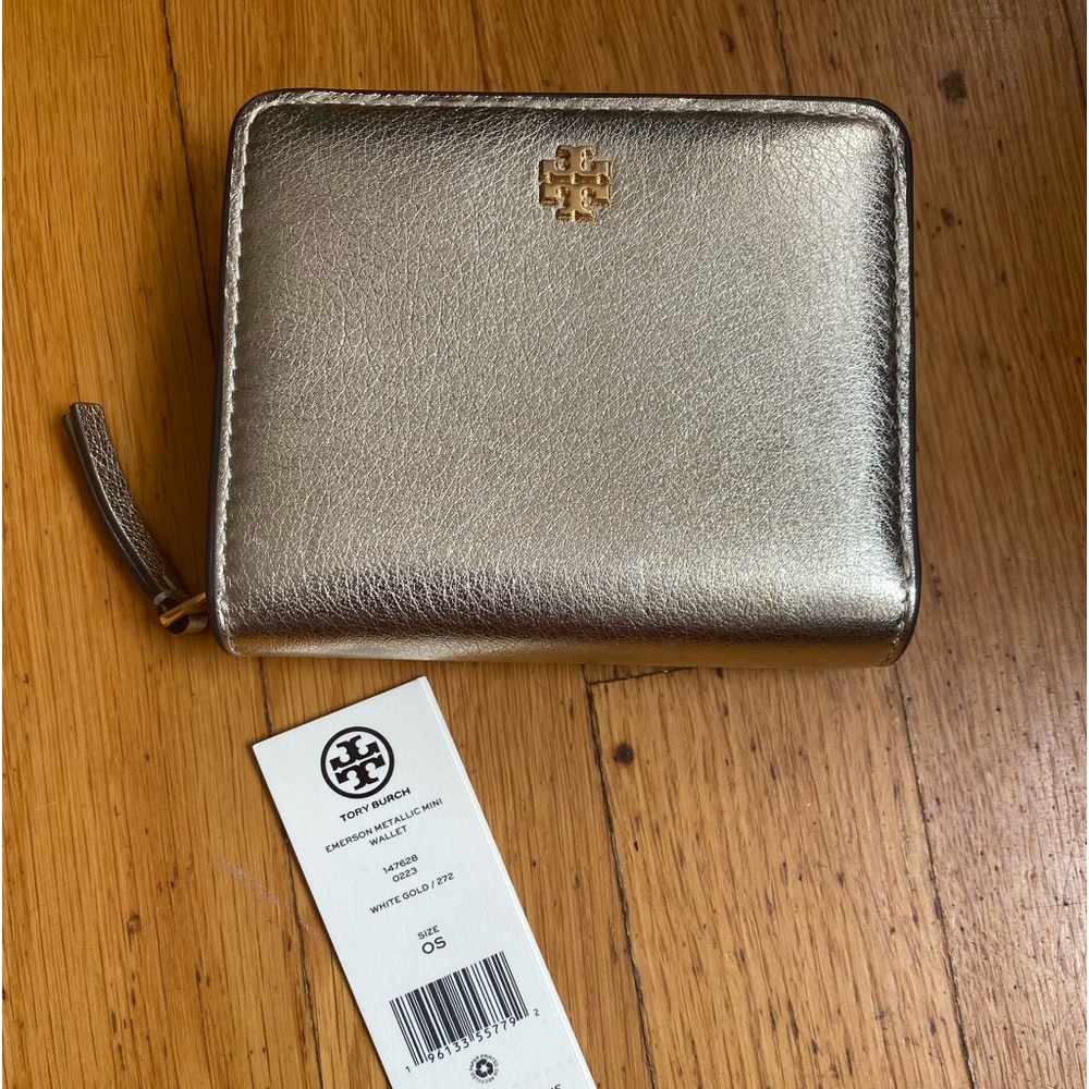 NWT Tory Burch Emerson Mini Wallet - White Gold